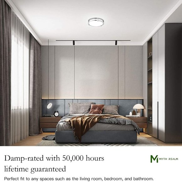 MYTH REALM 10" Double Rings LED Flush Mount Ceiling Light Silver 5000K - Picture 7 of 11